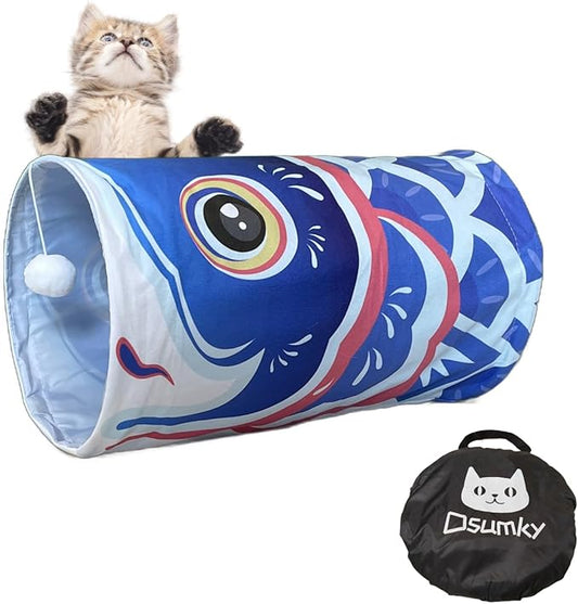 Cat Tunnel for Indoor Cats Interactive, Collapsible Tube for Cats Kittens Rabbits Puppies Crinkle Pop Up,10'' Dia, 18''L,Blue