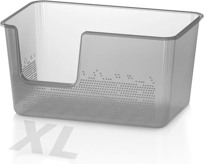 Extra Large Cat Litter Box with High Sided,24.8" Lx11.4 Wx13 H,Clear Jelly Color, Jumbo Litter Box for Big Cats,XL Cat Box for Multiple Cats,Kitty,Giant,Anti-Splashing,Easy to Clean (Grey)