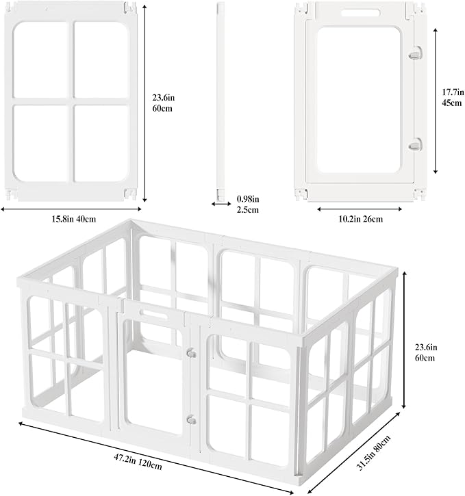 Clear Acrylic Dog Playpen with Door, for Puppy Rabbit Transparent Pet Pen, Dog Playpen Indoor, Dog Fence, Easy Assemble & Cleaning Dog Pen for Small & Medium Dogs (23.6“ Height, 10PCS)