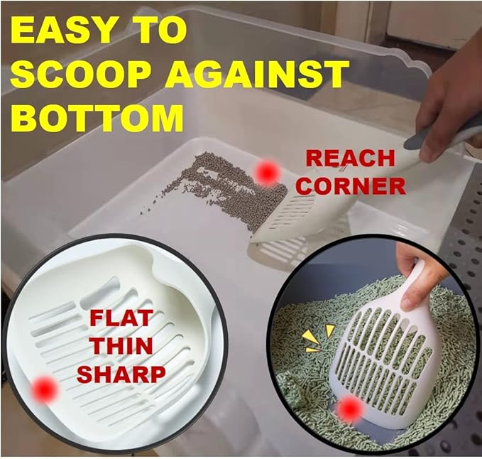 Cat Kitty Litter Box Poop Pooper Scoop Scooper for Cat Litter Box with Holder Large Light Fast Comfortable Sturdy Durable 1+2+1pcs White