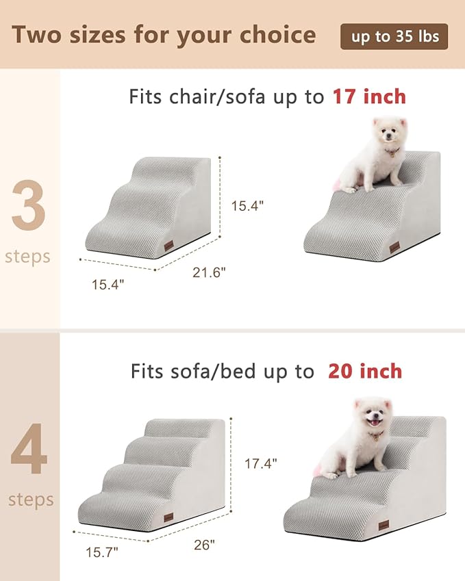 Dog Stairs Ramp for Bed and Couch,4 Step Dog Steps for Small Dogs,Pet Stairs with Non-Slip Bottom for Old Cats,Indoor Pet Steps,Comfort,Durable,17.4" H,Light Grey