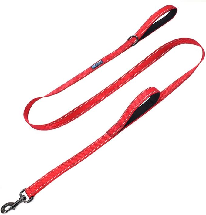 Max and Neo Double Handle Traffic Leash - Reflective, 6 FT (RED, Donates to Dog Rescue)