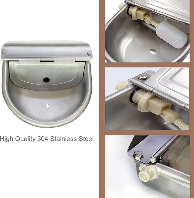 Automatic Water Bowl 304 Stainless Steel Pet Water Dispenser Dog, Feeder Waterer for Large Dogs with 40 Inch Steel Hose, 2 Float Valve, Copper Connector Adapter, 2 Bolts (with Drainage Hole)