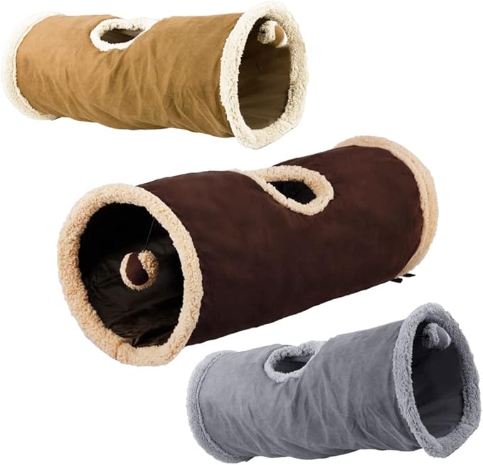 ALL FOR PAWS AFP Crinkle Cat Tunnel Cat Toys (Lambswool),You Will Receive Either a Brown or Gray or tan Toy