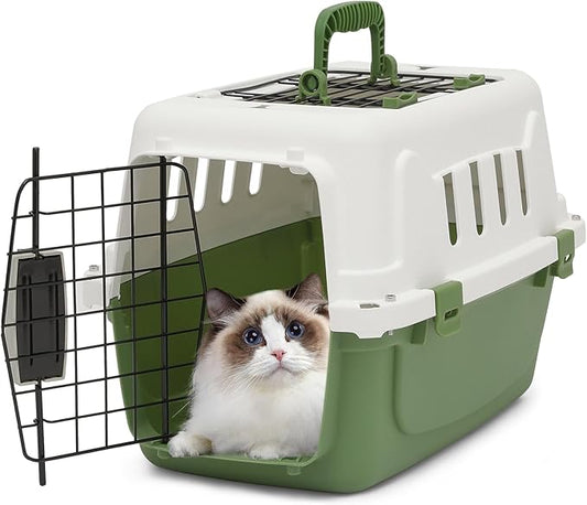 Athena Collection 18" Hard-Sided Travel Pet Carrier for Small Dogs and Cats, Plastic Dog Crate with 2-Door Top & Front Load, Ventilation, Security Lock, Cat Dog Carrier for Pet, up to 10lbs, Green