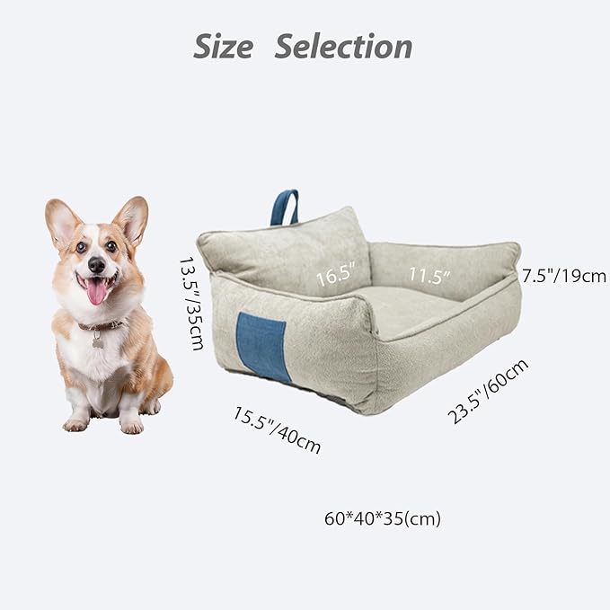 Small Orthopedic Dog Sofa Bed with Sides, Carry Handle & Side Pockets .Plush Chenille Orthopedic Pet Bed Couch for Small Breed Dogs & Cats .Portable Snuggler for Indoor Use, Travel & Recovery