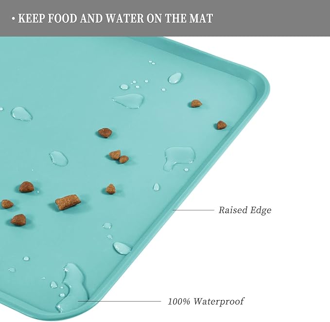 Waterproof Pet Feeding Mat with High Raised Edges, Heavier and Thicker Placemats for Cat Dog Water Bowl with BPA Free, Dogs Cats Food Mats for Messy Drinkers to Prevent Spill and Protect Floors