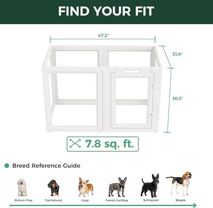 FXW AuraSpace Acrylic Indoor Dog Playpen for Small and Medium Dogs, 30 Inch, 6 Panels, White