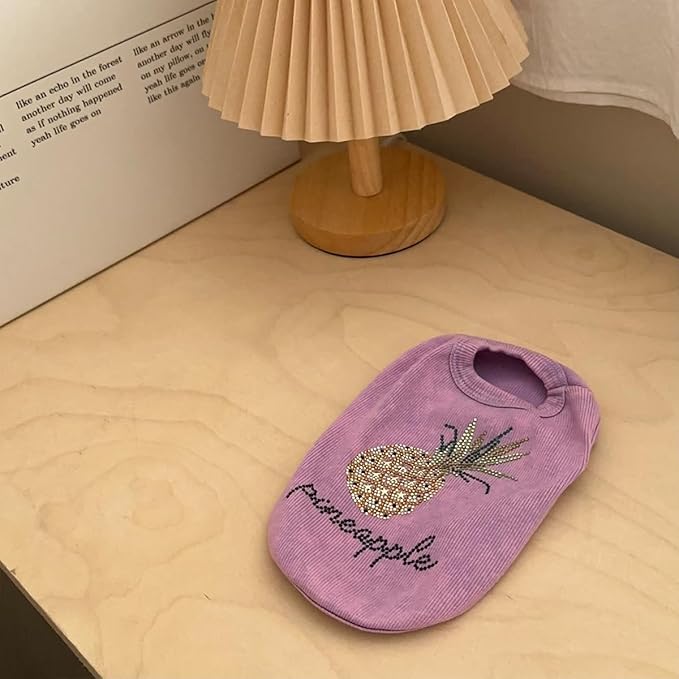 Washed Cotton Pet Vest with Rhinestone Fruit Designs, Soft & Stylish Small Dog Cat Vest for Spring Summer, Breathable & Shiny (Purple-Pineapple, Medium)