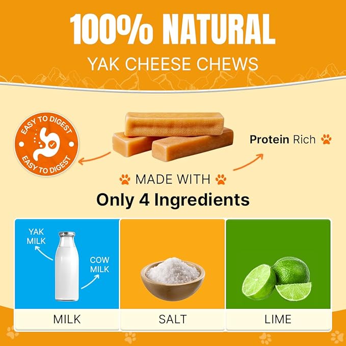 Tibetan Dog Chew Yak Cheese Sticks - Natural Treats for Extra Large Dogs, Long-Lasting, Easy Digest, Perfect for Aggressive Chewers, Grain and Gluten-Free, 3 Durable Chews