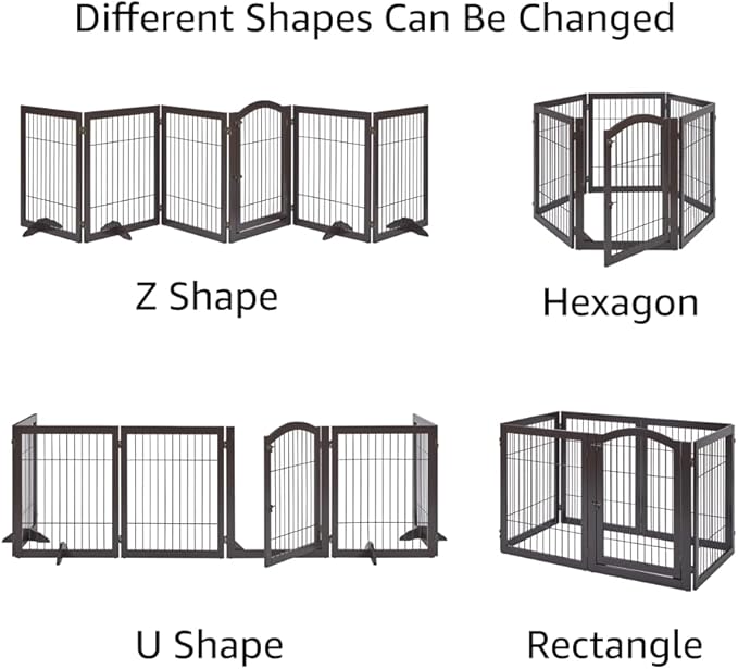 unipaws 144" Extra Wide Dog Gate and Playpen, Free Standing 31.5" Tall Pet Fence with Walk Through Door, Barriers for Home, Use as Indoor Dogs Cats Rabbit Pen, Espresso