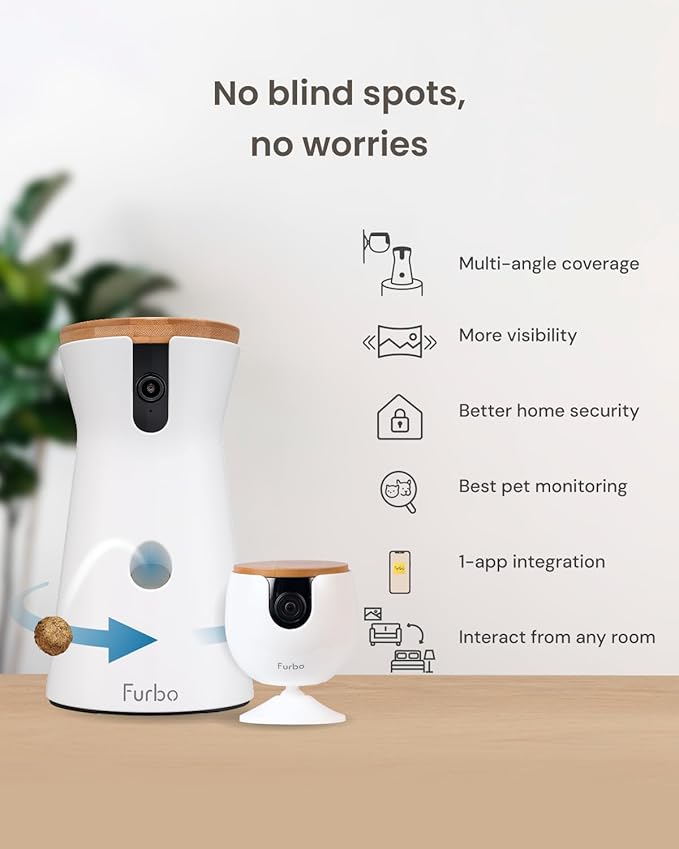 Furbo 360° Dog Camera + Mini (2-Camera Bundle Nanny Pro Subscription): Dog Safety & Home Security Alerts, Pet Camera with Speaker, Phone App & Night Vision (New Subscription Needed at Setup)