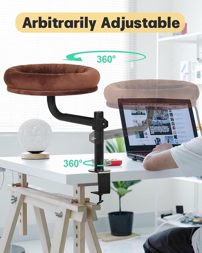 Cat Bed for Desk,Keeps Kitten Close and Workspace Clear Cat Bed,Height Adjustable and Rotatable,Drilling-Free(Unheated Brown,18.5" Lx17.5 Wx17.5 W)