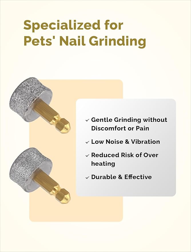 Dog Nail Grinder Replacement Heads 4Pcs- 2*Hard 40# & 2*Regular 80# for Small Medium & Large Dogs Safe Painless and Professional Pet Nail Grinder Tip Drill Bits