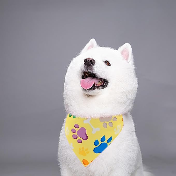 7 PCS Paw Print Dog Bandanas for Large Dog Breed 33 Inch Sewing Hemming Dogs Bandana XL Drool Bibs Party Grooming L