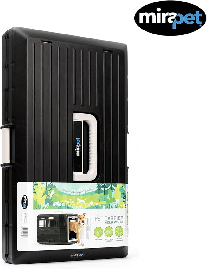 USA Pet Carrier & Crate 35" - Premium Collapsible Design for Medium Cats and Dogs - Portable Kennel for Indoor/Outdoor - 360° Ventilation & Hard Plastic Wall Protection (Gray Handle, Medium)