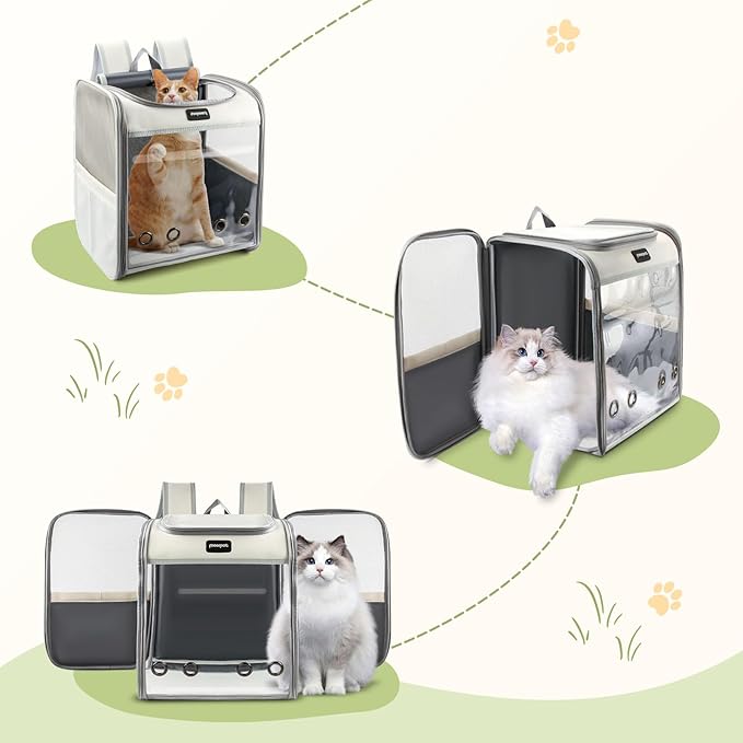 Cat Carrier Backpack, Large Pet Carrier Backpack, Cat Travel Backpack with Breathable Mesh, Cats Backpack Carrier for Small Dog Kitten Cats Carrying Bag, Pet Backpack for Hiking, Light Gray
