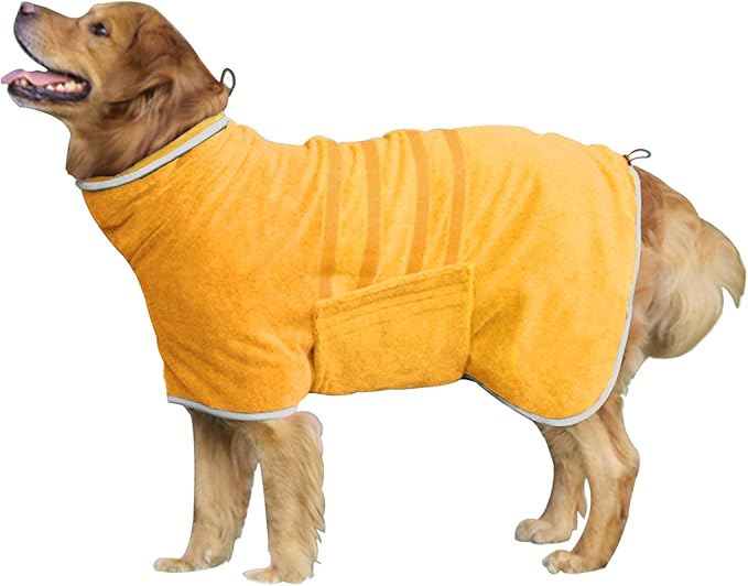 Dog Robe - Fast Drying Towel - Microfiber Super Absorbent Pet Bathrobe, Adjustable Collar & Belly Strap (Yellow, X-Large)