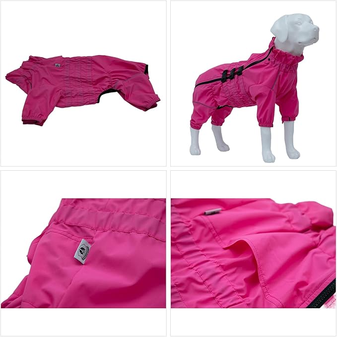 Dogs Waterproof Jacket, Lightweight Waterproof Jacket Reflective Safety Dog Raincoat Windproof Snow-Proof Dog Vest for Small Medium Large Dogs Rosered L