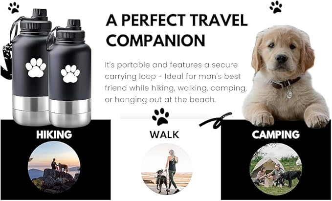 32 oz Portable Dog Water Bottle & Bowl for Travel- 3 in 1, Stainless Steel, Leak-Proof, Insulated (Best Friend Blue, 32 oz)