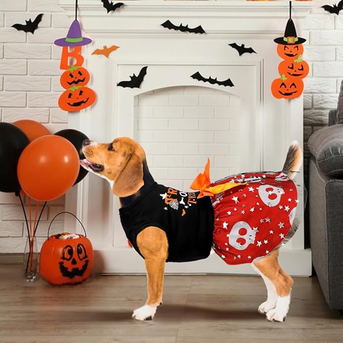 Dog Halloween Costumes Dog Dress Halloween Costumes for Dogs Funny Puppy Dress with Bow for Small Medium Large Dogs Pumpkin Witch Bat Pet Costume Halloween