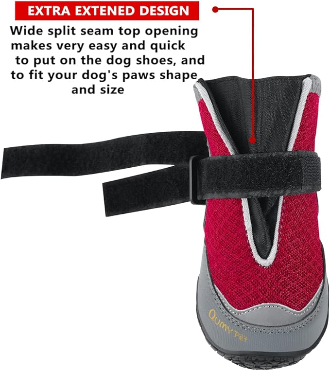 QUMY 2PCS Dog Boots for Large Dogs, Medium Dog Shoes & Paw Protectors for Hot Pavement, Summer Heat Protection, Mesh Breathable Nonslip Dog Booties for Hardfloors, Walking Running Hiking Red Size 2