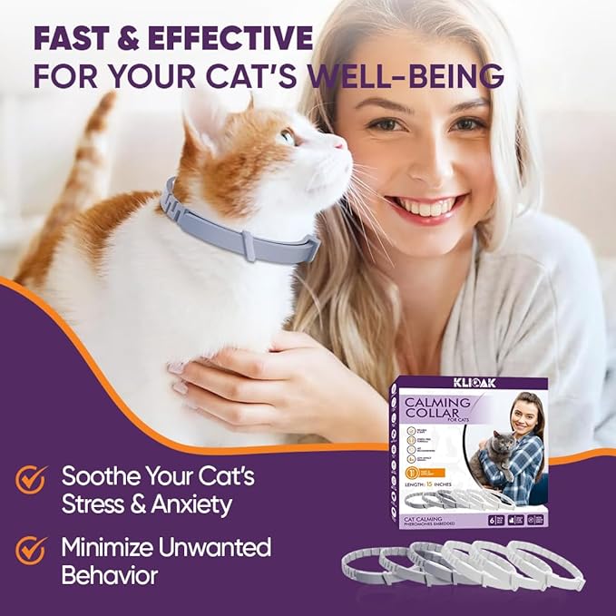 Calming Collars for Cats 6 Pack Grey & White Pheromone Cat Anxiety Collar Natural Stress Relief for Scratching, Marking & Loud Noises Adjustable Calming Collar for Kittens & Cats