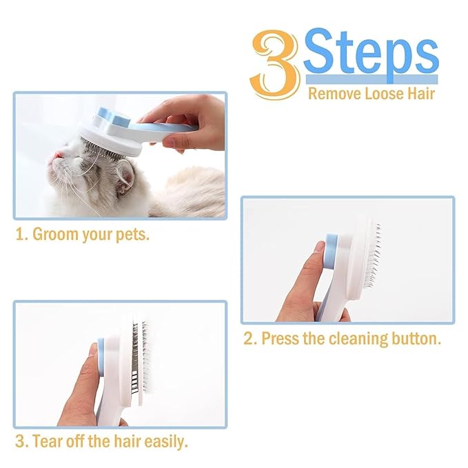 Pet Grooming Brush - Gentle Slicker for Removing Loose Undercoat, Suitable for Cats and Dogs (Blue)