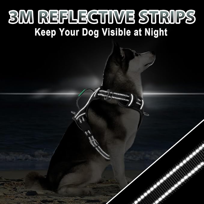 BARKBAY No Pull Dog Harness 3 Buckles Large Reflective Dog Harness with Front Clip and Easy Control Handle for Walking Training Running with ID tag Pocket(Black,S)