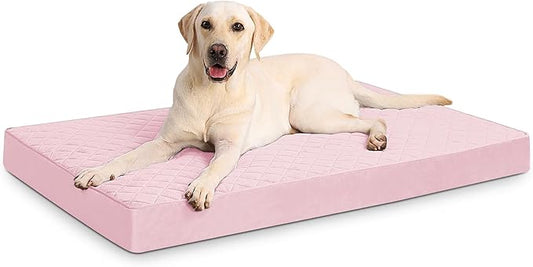 Orthopedic Dog Beds Large Sized Dog Waterproof Pet Kennel Pad with Removable Washable Cover and Non-Slip Bottom, 35x23 Inch, Pink