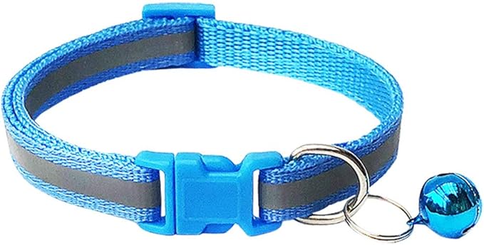 CHBORCHICEN 2-Pack Footprint & Reflective Cat Collar with Bell Basic Dog Cat Collar Buckle Adjustable Polyester Cat Dog Collar or Seatbelts (X-Small, Sky Blue)