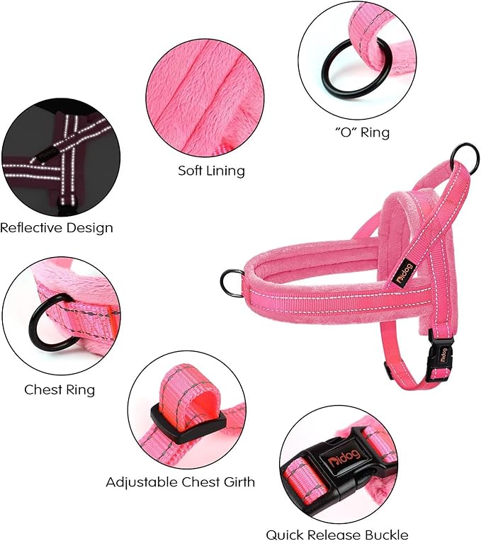 Didog No Pull Dog Harness with Soft Flannel Padded,Reflective & Quick Fit Light Weight Dog Strap Vest Harness,Easy for Walking Training for Small & Medium and Large Dogs(Pink,S)