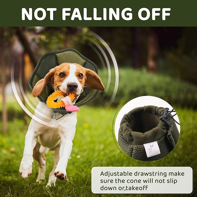SUNFURA Dog Cone - Soft Cone for Dogs to Stop Licking, Pet E-Collar Alternative After Surgery, Adjustable Pet Recovery Collar for Wound Healing, Army Green Large