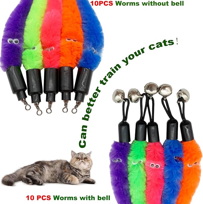 Cat Worm Toy Refills, 20 Pieces Cat Wand Attachments Worms Toy for Indoor Cats (B)