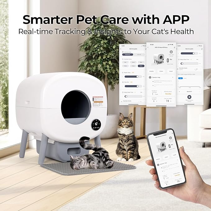 Self Cleaning Litter Box: Extra Large Automatic Litter Box Self Cleaning for Multiple Cats, Odor-Free, App-Controlled, Ambient Light Waste Disposal