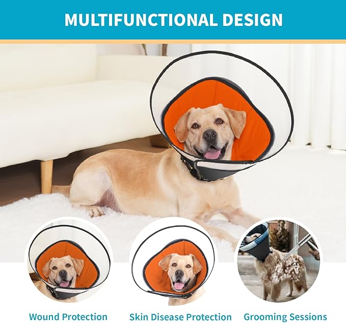 Pet Dog Cone Collar to Stop Licking, Soft Comfy Cones for Large Medium Small Dogs After Surgery, Cone of Shame for Dogs Head Neck Elizabethan Collar-Orange-M