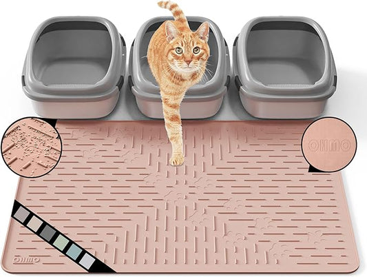 OHMO Cat Litter Mat XXL Trapping Mat Premium Silicone Rubber 37.5x25.2 Coral, Waterproof and BPA Free Kitty Litter Box Mat, Easy to Clean and Keeps The Floor Tidy