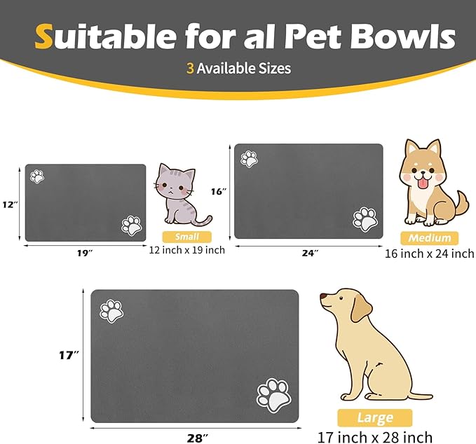Pet Feeding Mat-Absorbent Dog Mat for Food and Water Bowl-Accessories Pet Supplies-Bowl for Messy Drinkers-No Stains Quick Dry Dog Water Dispenser Mat (17"x28", Dark Grey)