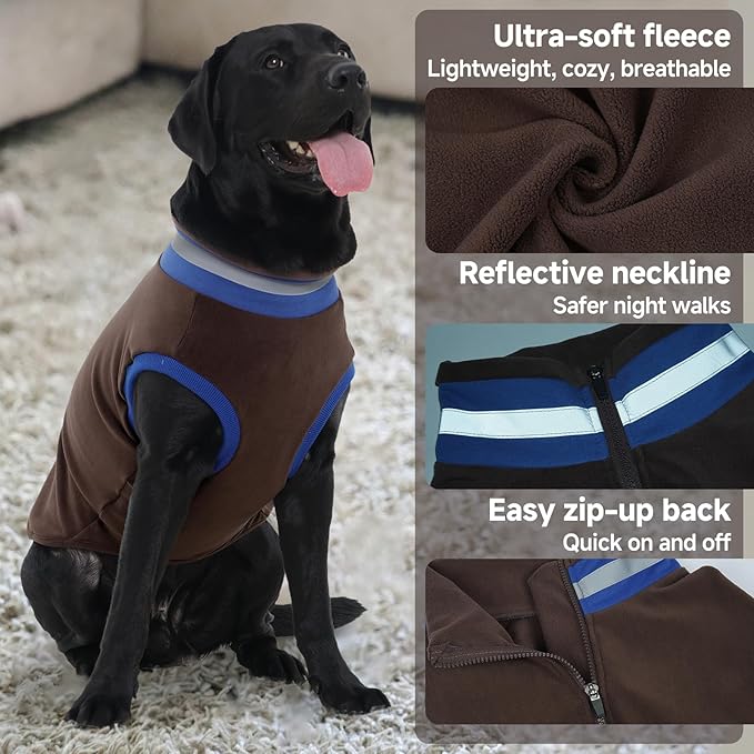 Lelepet Fleece Dog Sweater Zip Up Dog Fleece Jacket Reflective Warm Sweatshirt for Cold Weather Soft & Lightweight Pet Sweater Vest for Puppy Small Medium Large Dogs(XS-3XL)