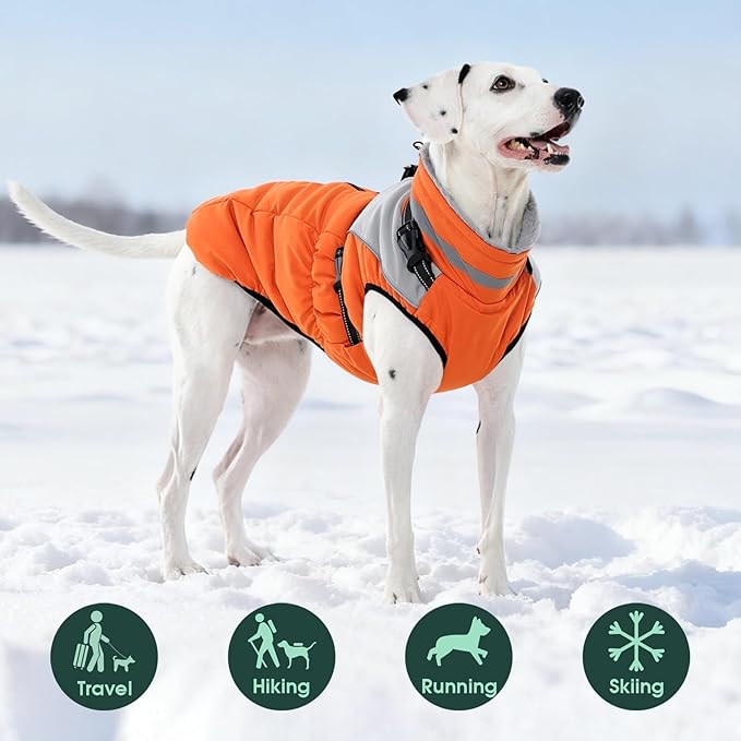 Kuoser Dog Coat, 2 in 1 Dog Jacket with Harness Built in, Winter Waterproof Puppy Puffer Jacket Snowsuit for Small Medium Large Dogs, Cold Weather Reflective Pet Fleece Vest with Zipper