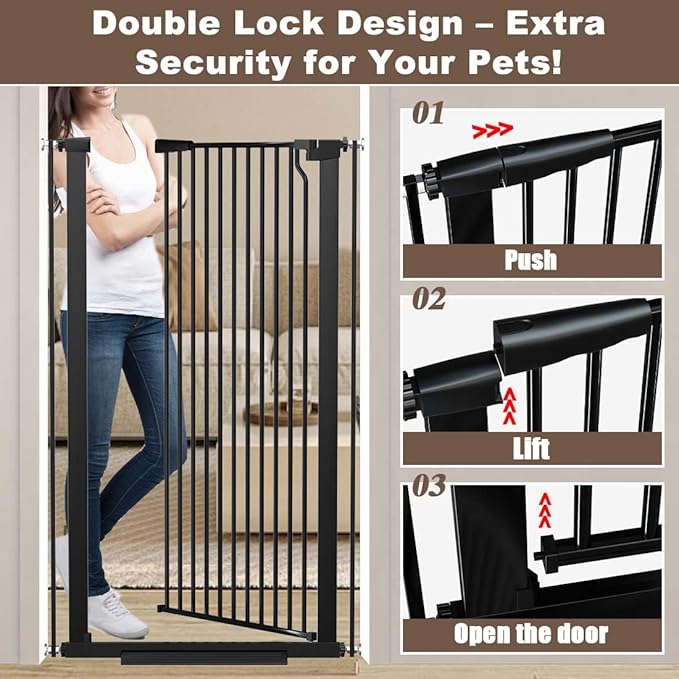Fairy Baby 51.18" Extra Tall Cat Gate for Doorway, 29.5"-40.5" Extra Wide Pet Gate Dog Barrier Indoor for Cats Dogs, Kid Puppy Dog Gate No Jumping Over & No Climb, Metal Child Safety Proof Gate, Black