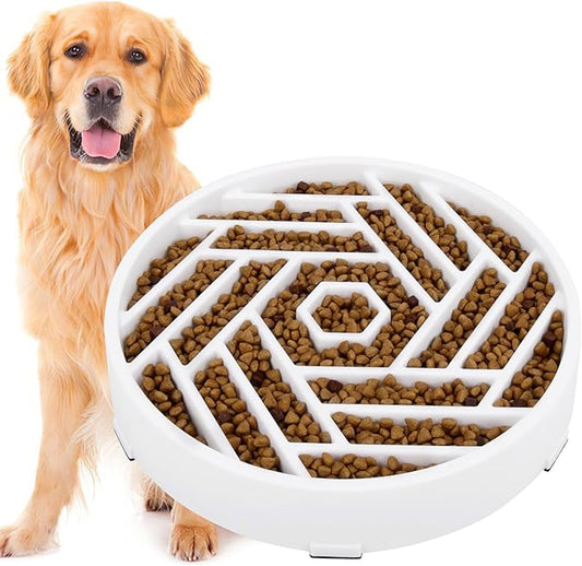 TOBYTO Slow Feeder Dog Bowls Large Medium Breed,Anti-Choking Slow Eating Dog Food Bowl,Non Slip Pet Slower Food Feeding Bowls Large Puzzle Slow Feeder Bloat Stop Maze Dog Dishes,White