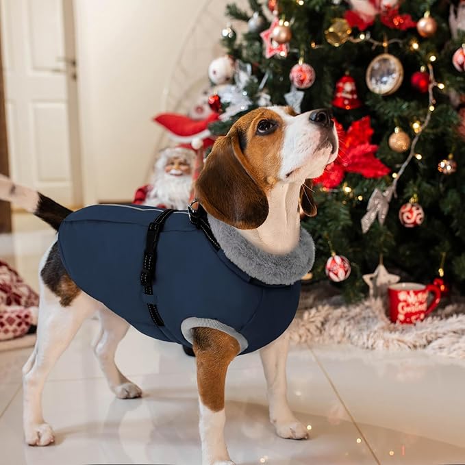 AOFITEE Small Dog Coat, Warm Dog Jacket Winter, Windproof Puppy Winter Coat with Harness & Zipper, Reflective Turtleneck Fleece Pet Sweater Snow Jacket Snowsuit for Schnauzer, Yorkshire Terrier, S