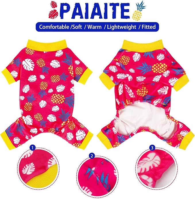 Paiaite 4-Legged Cotton Stretchable Jumpsuit Pjs: Pineapple Pattern Dog Pajamas - Lightweight Cozy Puppy Onesie Clothes, Comfortable Pet Sleepwear Jammies for Hair Shedding Coverage Yellow Edge XL