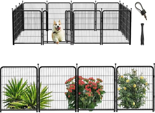 Tall Garden Fence, 36 in(H) 10 Panels Dog Fence Outdoor for Yard, Metal Dog Pen Heavy Duty Pet Puppy Exercise Pen for Rv Camping Garden Yard, Medium/Large Pets Fence Total 22.1 Ft(L)