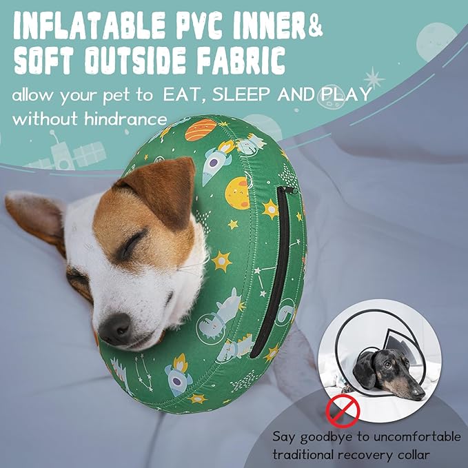 Inflatable Dog Cone Collar for After Surgery, Dog Donut Collar After Surgery, Soft Pet Cone for Small Medium Large Dogs to Stop Licking