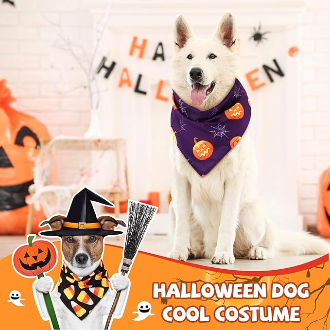 Sanwuta 100 Pcs Halloween Dog Bandanas Bulk Pumpkin Bat Spider Skull Pattern Dog Bandanas for Dogs Triangle Bibs Scarf for Small Medium Large Pet Christmas Costume Accessories(X-Large)