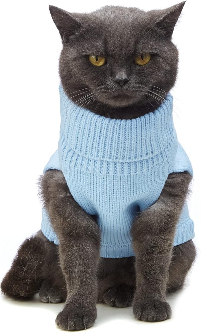 Stretchy Cat Sweater - 17 Colors & 6 Sizes | Snug Winter-Ready Knit for Boy/Girl Cats & Kittens(Blue, Small)