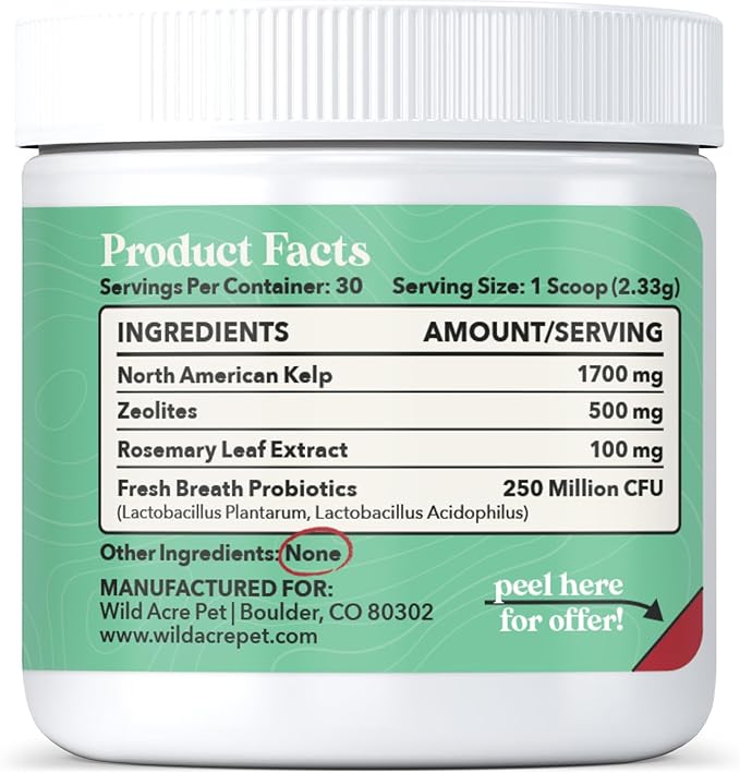 Wild Acre Dental Powder for Dogs - Dog Breath Freshener Dental Powder for Teeth Cleaning Plaque Off, Dental Care for Dogs, Tartar Remover for Teeth - Fresh Breath Probiotics