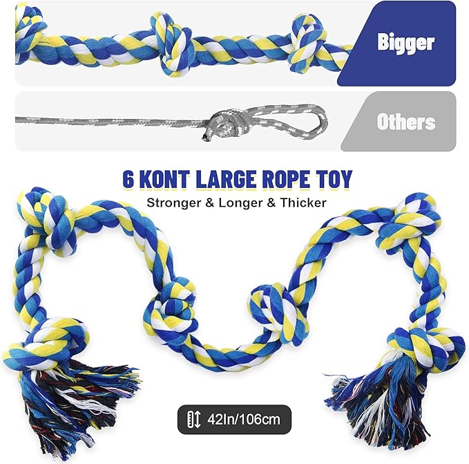 Giant Rope Toys for Large Dogs - 42In 6-Knots Indestructible Toy for Aggressive Chewers, Heavy Duty Chew Toys, Interactive Tug Toy, Durable for Medium Large Breeds